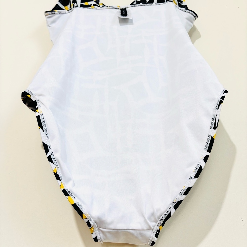 Tahari Off The Grid Black Yellow White Lace Up Grommet One-Piece Swimsuit Large - Picture 16 of 16